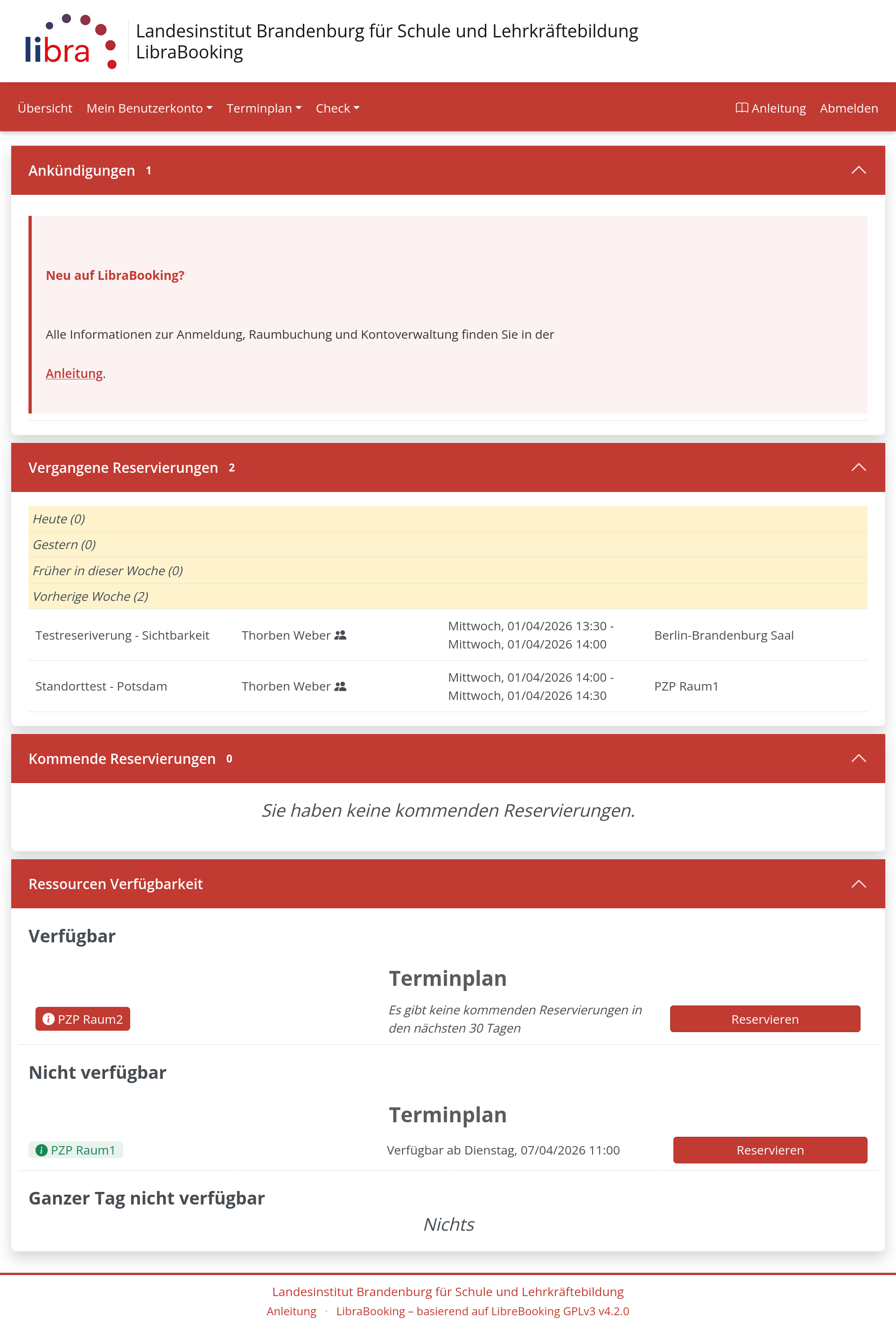 Das Dashboard nach der Anmeldung
