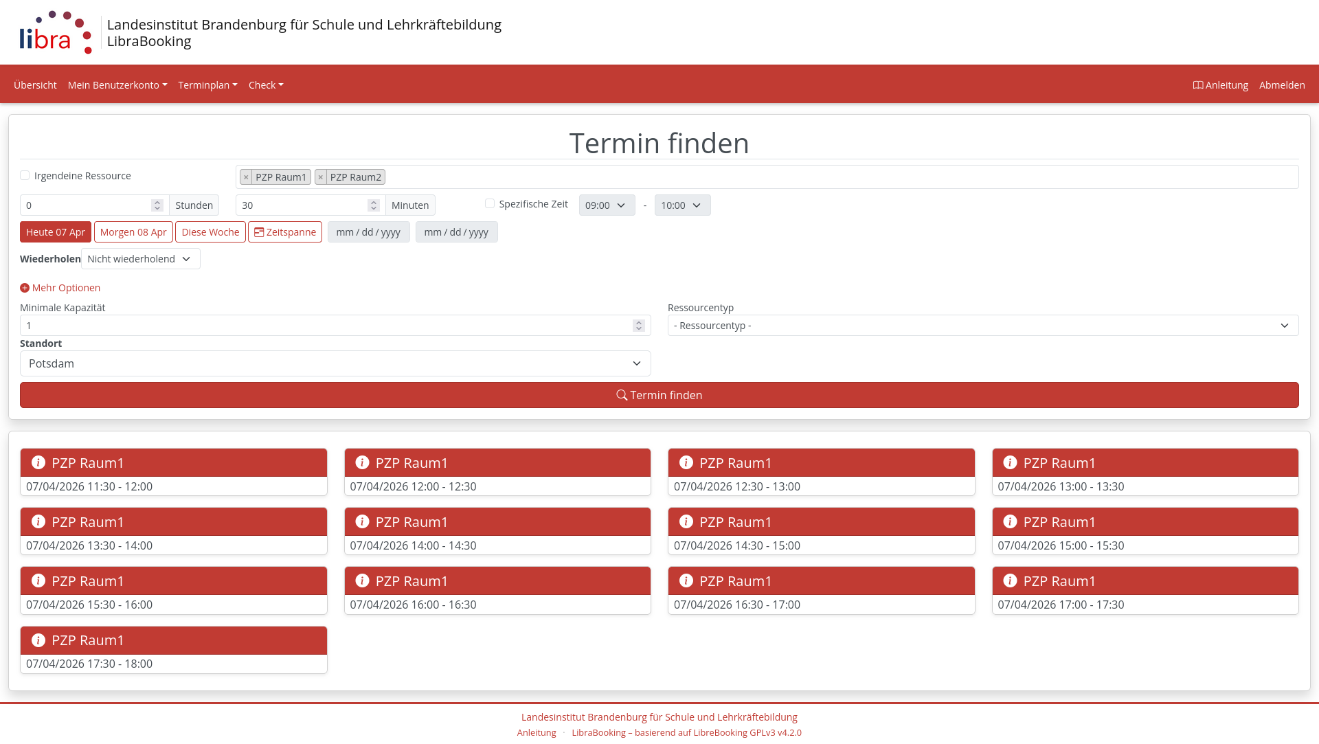 Das Suchformular unter Termin finden