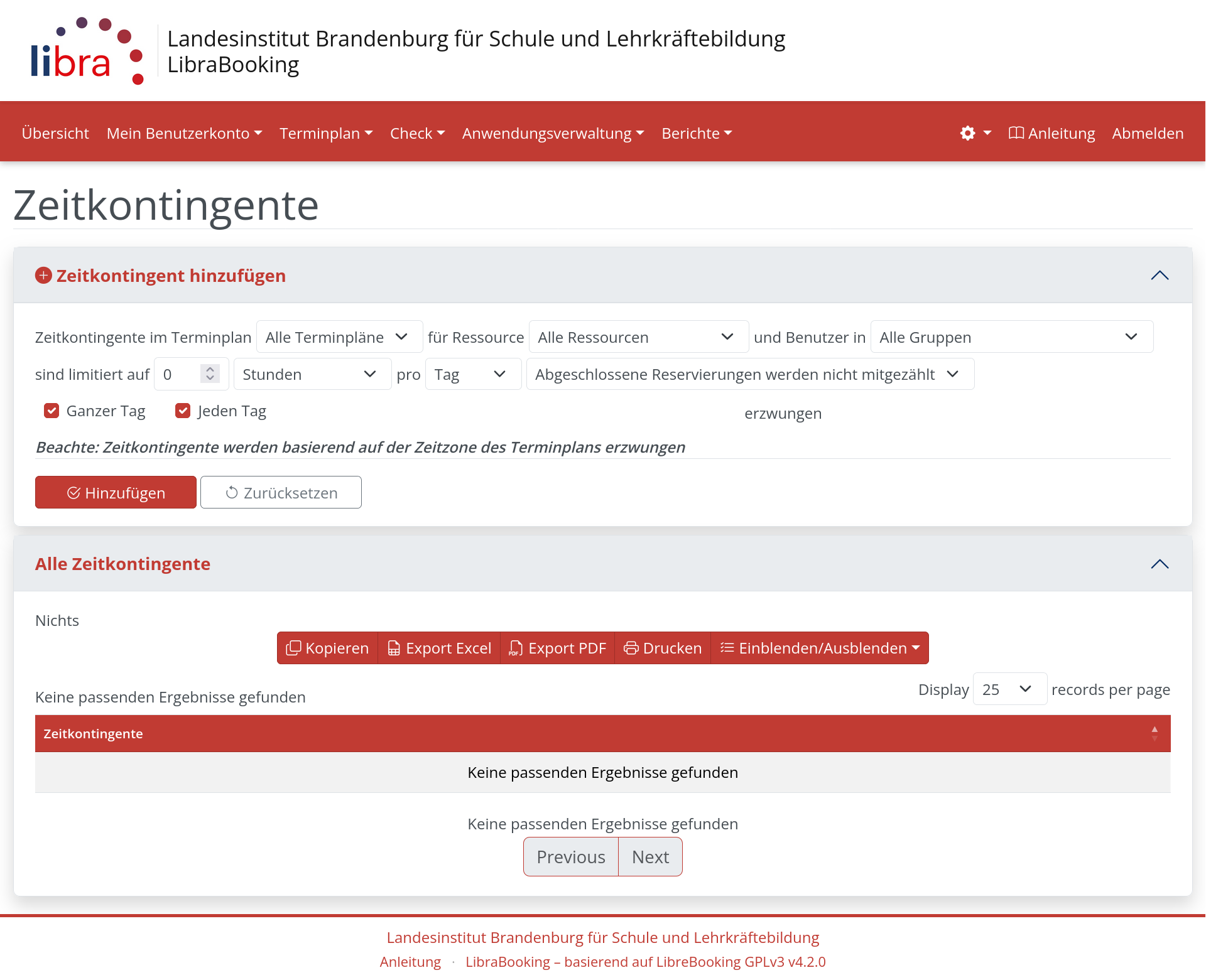 Das Formular zum Anlegen eines Zeitkontingents